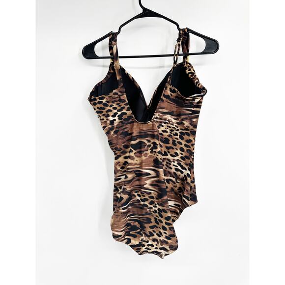 Miraclesuit Siren Slimming One Piece Swimsuit Brown Ocicat Animal Print Size 14 - Picture 4 of 6